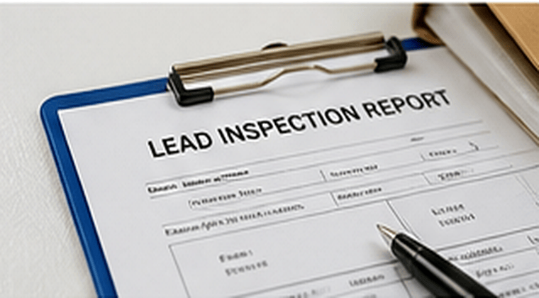 Lead inspection report paperwork for clearance documentation.